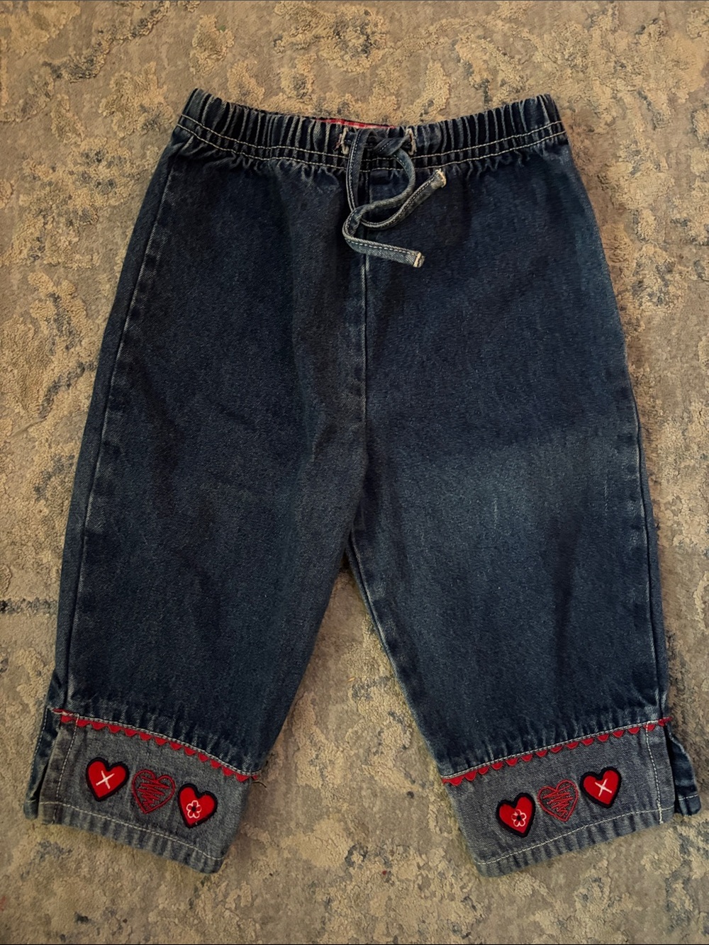 Faded Glory Kids Dark Blue Denim Pants with Red Heart Trim